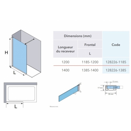 Paroi de douche fixe OT2000 Transparent - Noir - 120cm OT2000 Schéma Paroi de douche fixe OT2000 Transparent - Noir - 120cm OT2000 Schéma