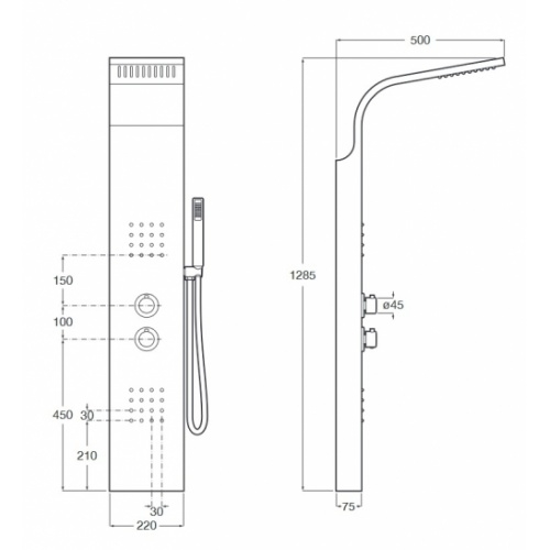 Colonne de douche avec Hydromassage Essential 2.0 Roca* Essential Schéma