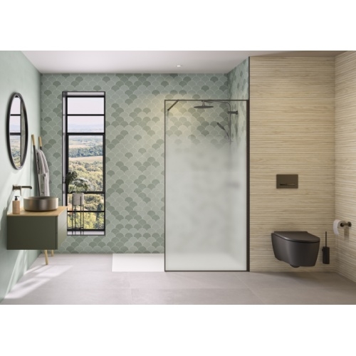 Paroi de douche SOLO DESIGN + Cosmos XL - Graphite Brossé - 140cm - Droite solo-design-plus-gcoxe-profile-a-droite
