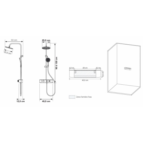 Colonne de douche thermostatique AQUANOVA Blanc Mat aquanova Schéma Colonne de douche thermostatique AQUANOVA Blanc Mat aquanova Schéma