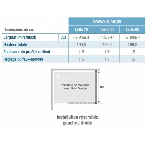 Paroi latérale renvoi d'angle SOLO DESIGN Art Déco - Or Brossé - 70cm Renvoi d'angle Schéma Paroi latérale renvoi d'angle SOLO DESIGN Art Déco - Or Brossé - 70cm Renvoi d'angle Schéma