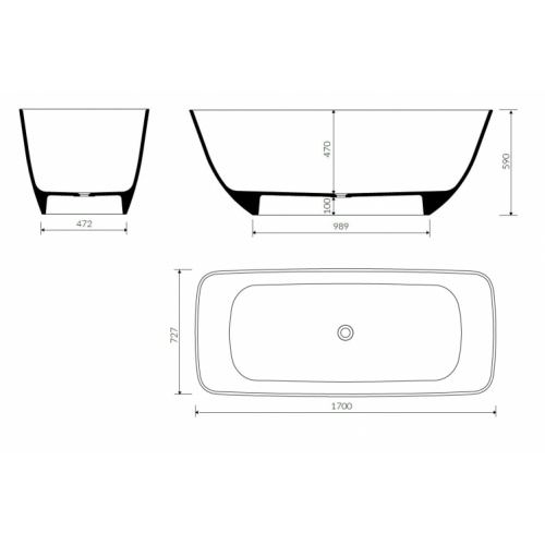 Baignoire îlot OBLONG sans trop plein 170x73 cm - Blanc brillant OBLONG Schéma Baignoire îlot OBLONG sans trop plein 170x73 cm - Blanc brillant OBLONG Schéma