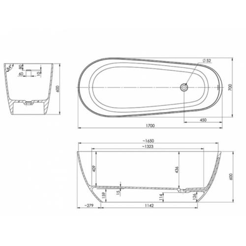 Baignoire SPHINX en Durocoat 1700x60cm Blanc brillant Sphinx Schéma Baignoire SPHINX en Durocoat 1700x60cm Blanc brillant Sphinx Schéma