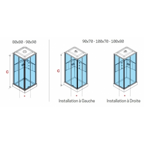 Cabine de douche MEDIA A 100x70cm - Thermostatique - Silver MEDIA A Schéma