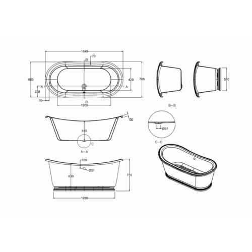 Baignoire rétro avec socle ADMIRAL 1650 ET5C_LD Baignoire rétro avec socle ADMIRAL 1650 ET5C_LD
