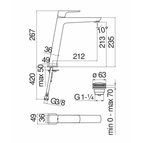 Mitigeur rehaussé ACQUAVIVA Chromé avec bonde VV103128-2CR Schéma Mitigeur rehaussé ACQUAVIVA Chromé avec bonde VV103128-2CR Schéma