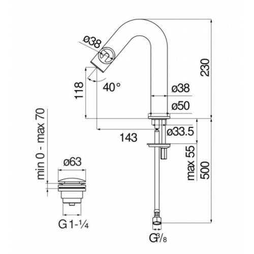 Mitigeur de lavabo monocommande SOLE Chromé avec bonde SO130118_2CR Schéma Mitigeur de lavabo monocommande SOLE Chromé avec bonde SO130118_2CR Schéma
