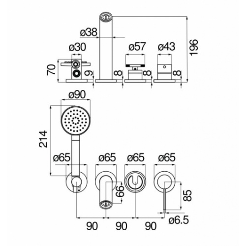 Robinetterie encastrée bain-douche SOLE Chromé WEBK110_91SOCR_Schéma Robinetterie encastrée bain-douche SOLE Chromé WEBK110_91SOCR_Schéma