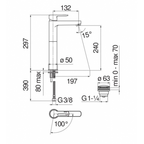 Mitigeur monocommande rehaussé NEW ROAD Chromé RDH00128-2CR Schéma