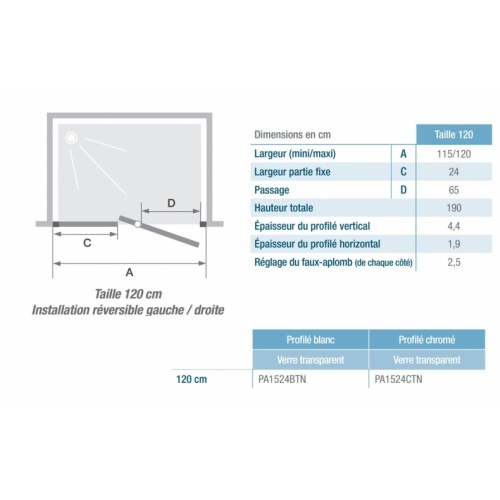 Porte pivotante SUPRA P avec seuil - Blanc - 120cm SUPRA P Schéma Porte pivotante SUPRA P avec seuil - Blanc - 120cm SUPRA P Schéma