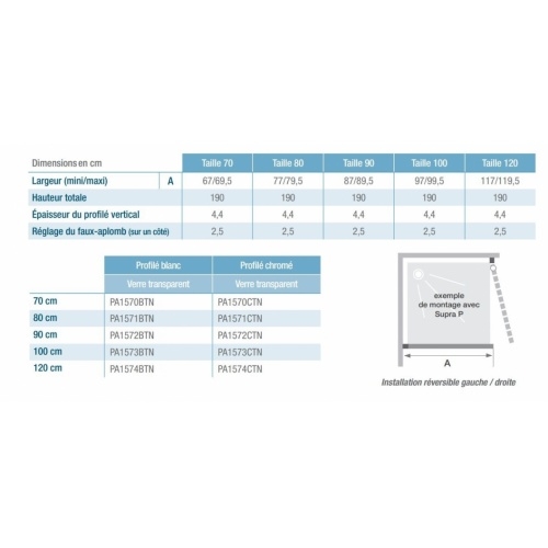 Retour latéral fixe SUPRA FIXE- Blanc - 120cm SUPRA Fixe Schéma