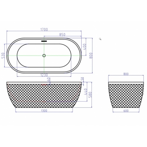 Baignoire ilot PRISM Diamant blanc brillant 170x80cm C-5288-17 SCHEMA Baignoire ilot PRISM Diamant blanc brillant 170x80cm C-5288-17 SCHEMA
