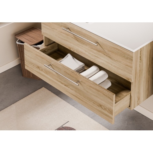 Meuble NEPTUNE Bois Clair 100 cm décalé - SANS miroir Neptune 100D - Tiroir - Bois clair Meuble NEPTUNE Bois Clair 100 cm décalé - SANS miroir Neptune 100D - Tiroir - Bois clair