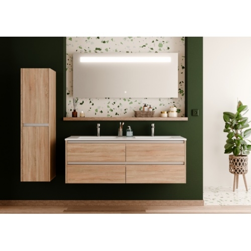 Meuble double vasque JUPITER 3.0 Bois Clair 140cm avec miroir KATHY Meuble double vasque JUPITER 3.0 Bois Clair 140cm avec miroir KATHY