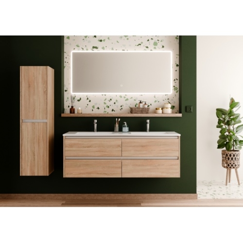 Meuble double vasque JUPITER 3.0 Bois Clair 140cm avec miroir Reflet Meuble double vasque JUPITER 3.0 Bois Clair 140cm avec miroir Reflet
