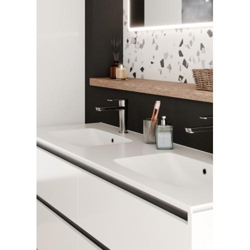 Meuble double vasque JUPITER 3.0 Blanc Brillant 140cm avec miroir KATHY Jupiter 140 - Cote - Blanc