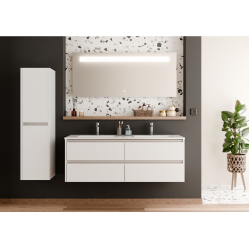 Meuble double vasque JUPITER 3.0 Blanc Brillant 140cm avec miroir KATHY Meuble double vasque JUPITER 3.0 Blanc Brillant 140cm avec miroir KATHY
