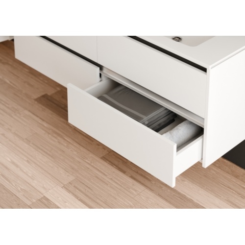 Meuble double vasque JUPITER 3.0 Blanc Brillant 140cm avec miroir KATHY Jupiter 140 - Tiroir - Blanc