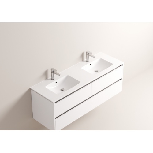 Meuble double vasque JUPITER 3.0 Blanc Brillant 140cm avec miroir KATHY Jupiter 140 - Vasque LAVA - Blanc