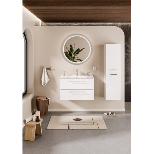 Meuble NEPTUNE Blanc Brillant 80 cm - Miroir Perle Meuble NEPTUNE Blanc Brillant 80 cm - Miroir Perle