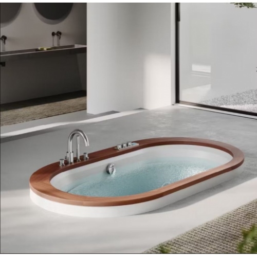 Baignoire balnéo à encastrer OPALIA 190x110cm - Cadre en Teck - Sans Robinetterie opalia Teck