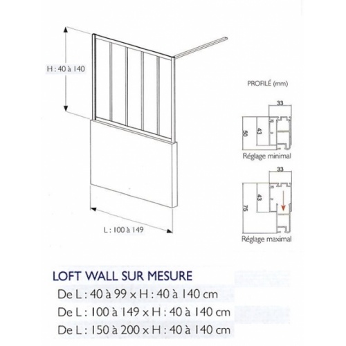 Châssis vitré à poser LOFT Wall sur-mesure - L100 à 149 cm Loft Wall Sur-mesure 100 à 149 Châssis vitré à poser LOFT Wall sur-mesure - L100 à 149 cm Loft Wall Sur-mesure 100 à 149