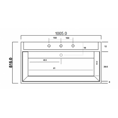 Vasque en pierre Sablé rectangulaire à poser - 3 Trous de robinetterie UMT6 Schéma