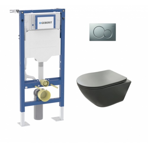 Pack Geberit UP320 + Cuvette sans bride KELOS Flush Gris Foncé + Plaque Sigma Chromé Mat