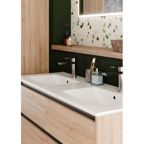Meuble double vasque JUPITER 3.0 Bois Clair 120cm avec Miroir REFLET Jupiter 120 - Cote - Bois clair - Vasque LAVA