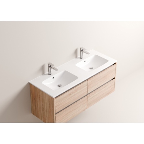 Meuble double vasque JUPITER 3.0 Bois Clair 120cm avec Miroir REFLET Jupiter 120 - Vasque LAVA - Bois clair