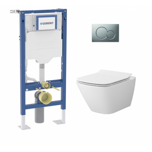 Pack WC Geberit UP320 + Cuvette sans bride Mesto Square + Plaque Chromé Mat