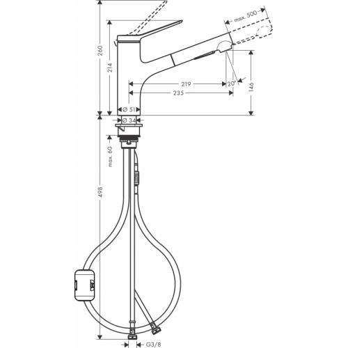 Mitigeur de cuisine Zesis M33 avec douchette extractible 2 jets Chromé 74800000_3