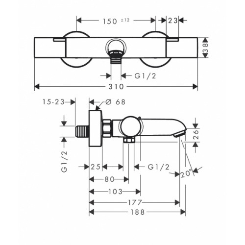 Mitigeur thermostatique bain/douche C3 Ecostat Fine Chromé 13327000_1 Mitigeur thermostatique bain/douche C3 Ecostat Fine Chromé 13327000_1
