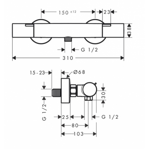 Mitigeur thermostatique Douche C3 Ecostat Fine Chromé 13326000_4
