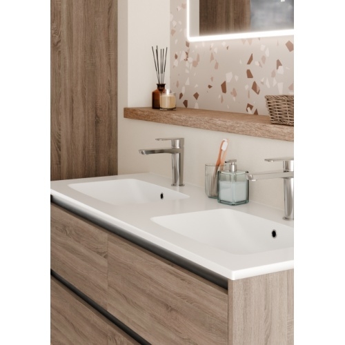 Meuble double vasque JUPITER 3.0 Bois Foncé 120 cm avec Miroir REFLET Jupiter 120 - Cote - Bois fonce - Vasque LAVA Meuble double vasque JUPITER 3.0 Bois Foncé 120 cm avec Miroir REFLET Jupiter 120 - Cote - Bois fonce - Vasque LAVA