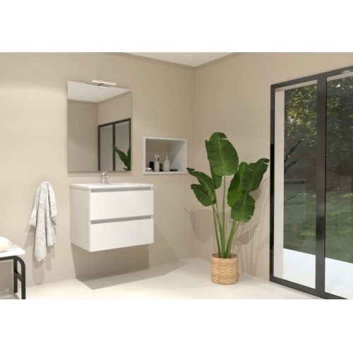 Meuble simple vasque HALO 2T 60cm Blanc brillant