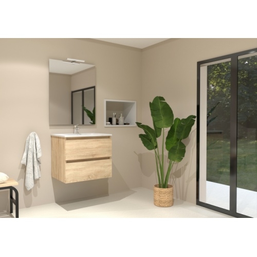 Meuble simple vasque HALO 2T 60cm Bois Clair