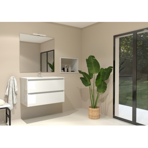 Meuble simple vasque HALO 2T 80cm Blanc Brillant