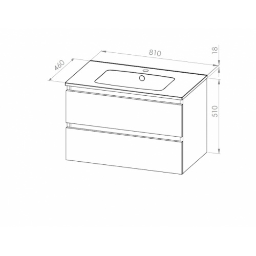 Meuble simple vasque HALO 2T 80cm Blanc Brillant Meuble H 80cm Schéma