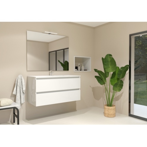 Meuble simple vasque HALO 2T 100cm Blanc Brillant