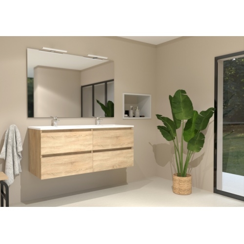 Meuble double vasque HALO 120cm 4T Bois Clair