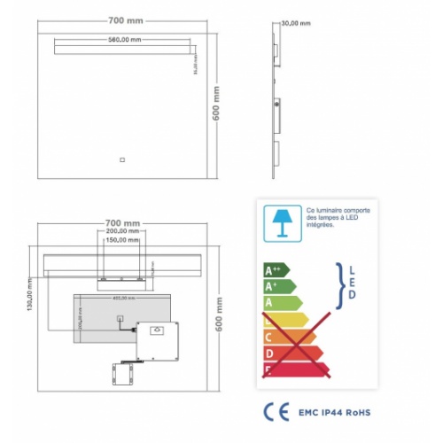 Miroir éclairant KATHY - 70x60 cm KATHY 70 Schéma