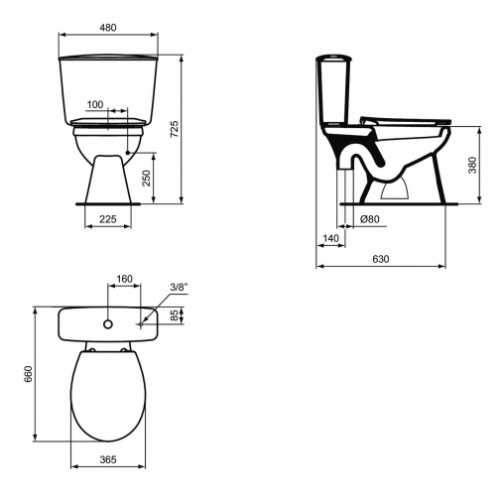 Cuvette WC avec siphon sortie orientable Ø 8 cm POR_Aspirambo_P2330 Schéma
