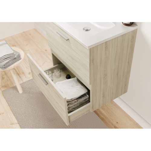 Meuble de salle de bain MINAO 60 en kit - 2 tiroirs - Bois Clair TIXIT_60_TIROIRS_BOIS_OUVERT Meuble de salle de bain MINAO 60 en kit - 2 tiroirs - Bois Clair TIXIT_60_TIROIRS_BOIS_OUVERT