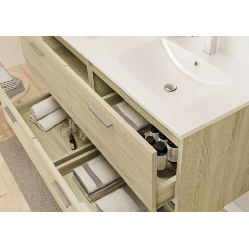 Meuble de salle de bain MINAO 120 en kit Bois Clair TIXIT_120_TIROIRS_BOIS_CLAIR_OUVERT Meuble de salle de bain MINAO 120 en kit Bois Clair TIXIT_120_TIROIRS_BOIS_CLAIR_OUVERT