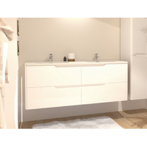 Meuble double vasque LUNA Blanc brillant 140cm sans miroir Meuble double vasque LUNA Blanc brillant 140cm sans miroir