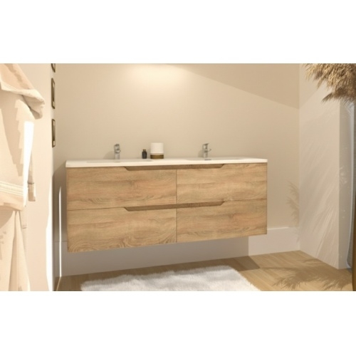 Meuble double vasque LUNA Bois Clair 140cm sans miroir