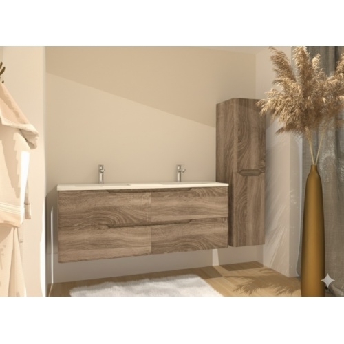 Meuble double vasque LUNA Bois Foncé 140cm sans miroir