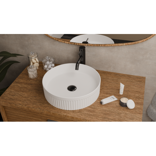 Vasque à poser cannelée BEYOND Ø 40 cm Blanc Mat Vasque à poser cannelée BEYOND Ø 40 cm Blanc Mat