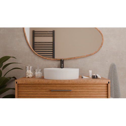 Vasque à poser cannelée BEYOND Ø 40 cm Blanc Mat VASQUE 1 - Sanitaire - vue ambiance face Vasque à poser cannelée BEYOND Ø 40 cm Blanc Mat VASQUE 1 - Sanitaire - vue ambiance face